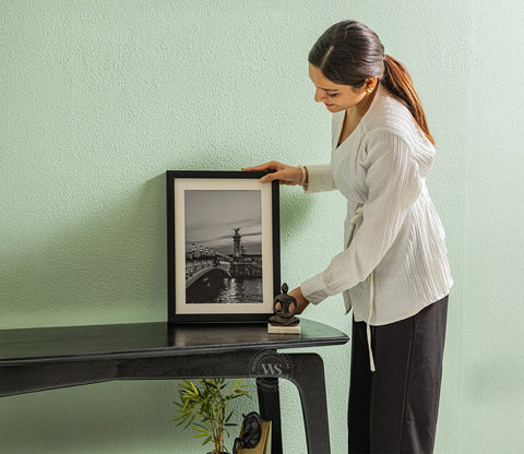 Tudor Premium Mango Wood Double Tier Console Table (Black Finish)