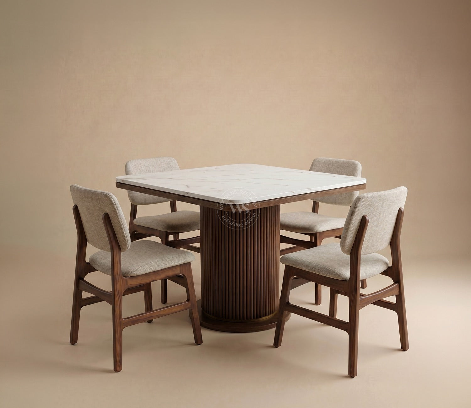 Samanvi 4 Seater Sheesham Wood Dining Table Set with Saumik Marble Top Table and Vinara Chair (Cottage Ivory)