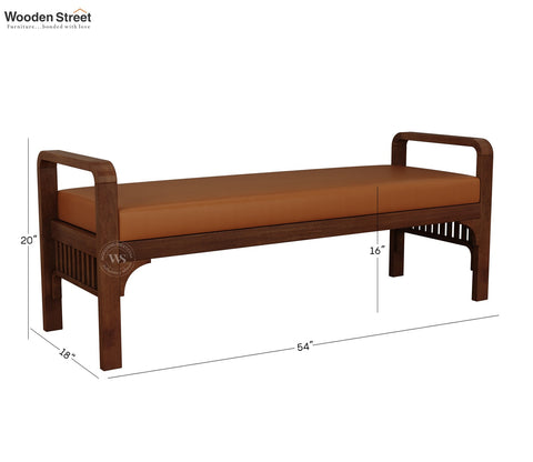 Elle Mango Wood Upholstered Bench with Ginger Bread Leatherette (Teak Finish)
