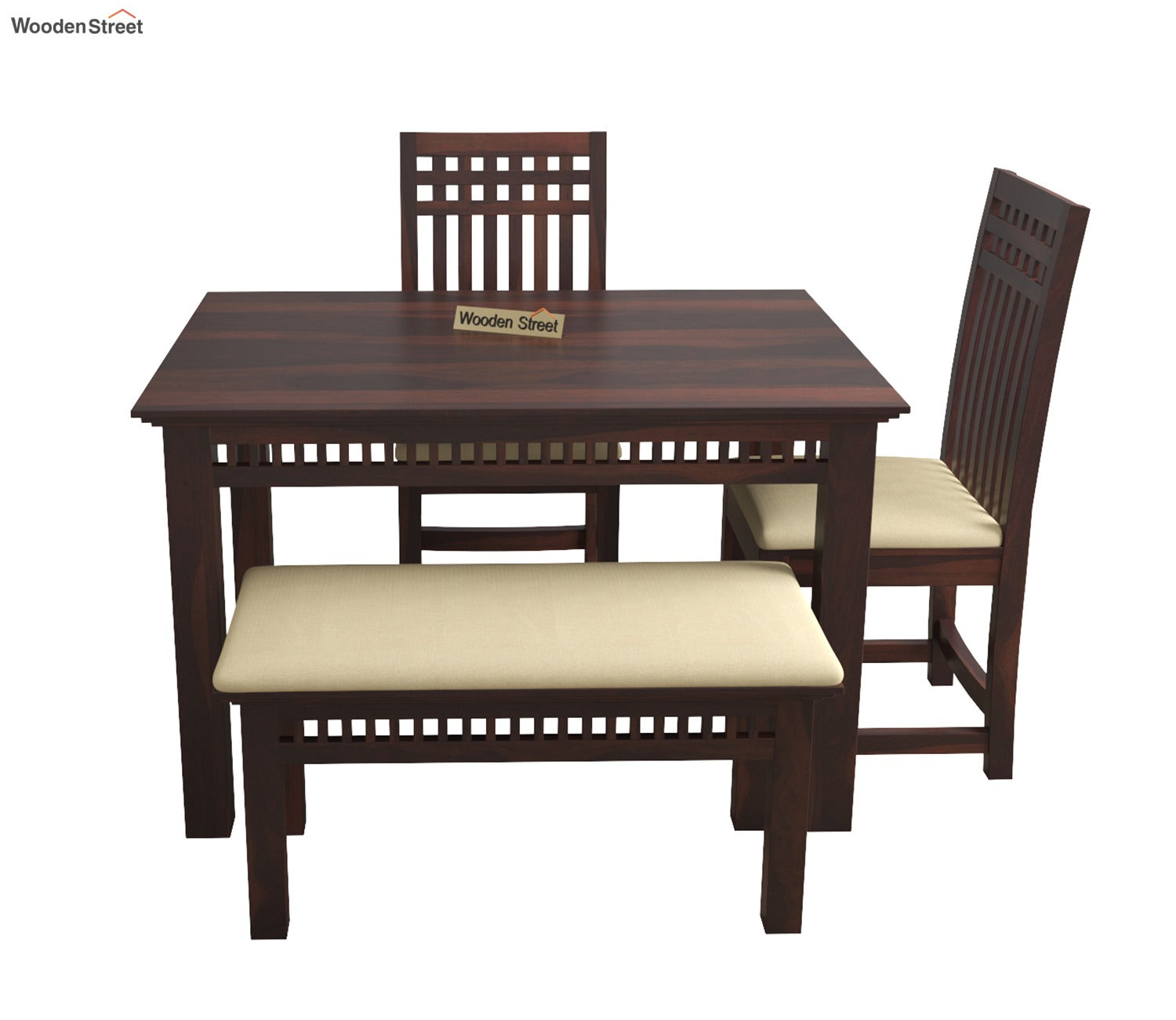 Adolph Compact 4 Seater Dining Set with Bench (Walnut Finish)