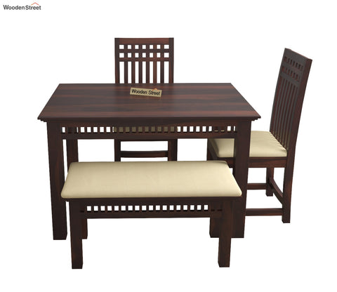 Adolph Compact 4 Seater Dining Set with Bench (Walnut Finish)