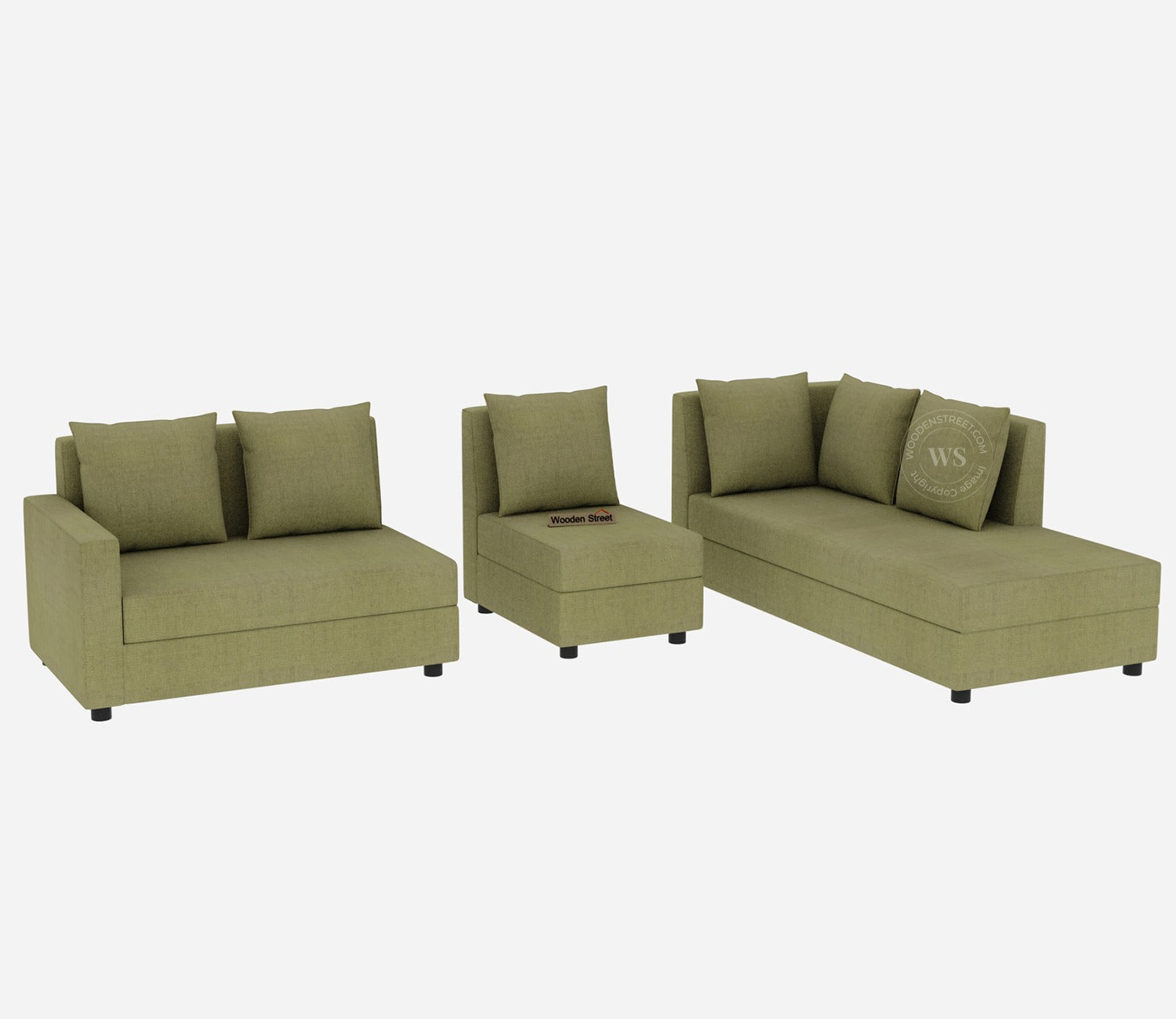 Sible 6 Seater Right Aligned Fabric L Shape Sofa (Cotton, Fresh Mint)