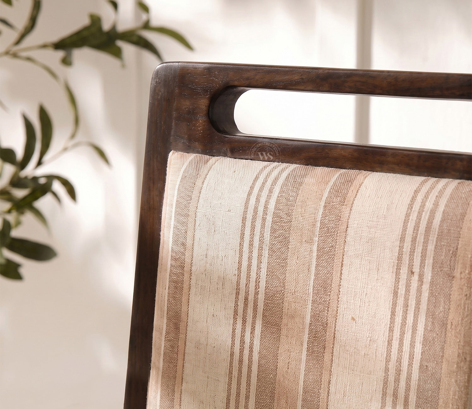 Hazel Sheesham Wood Premium Cotton Cushioned Dining Chair - Set of 2 (Cotton, Walnut Cream Stripe)