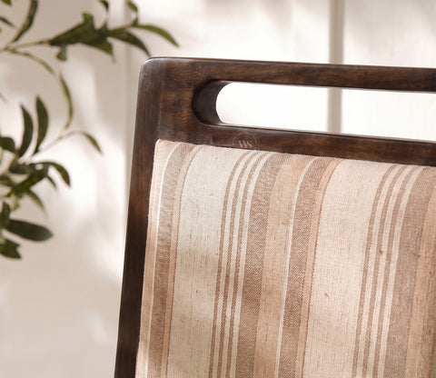 Hazel Sheesham Wood Premium Cotton Cushioned Dining Chair - Set of 2 (Cotton, Walnut Cream Stripe)