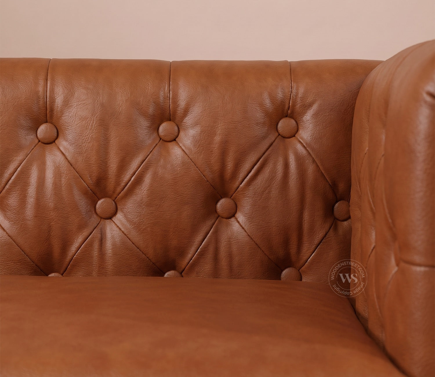 Samvaad 3 Seater Sofa with Cane Accents (Leatherette, Ginger Bread)