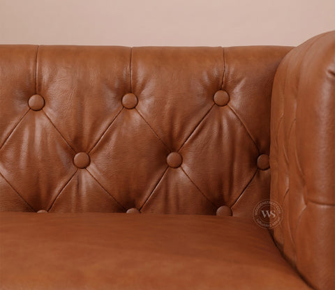 Samvaad 3 Seater Sofa with Cane Accents (Leatherette, Ginger Bread)