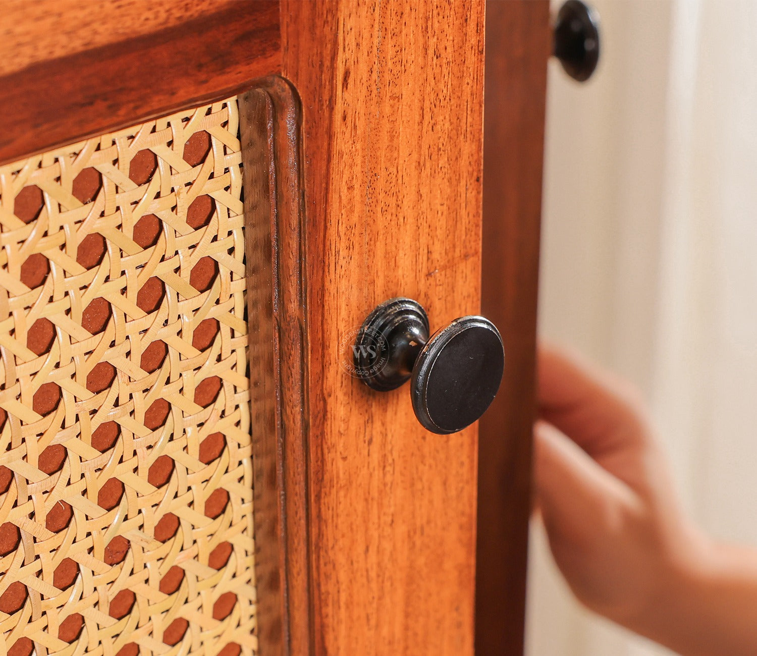 Anant Sheesham Wood Home Temple with Cane & Fluted Glass Doors and Spacious Drawers (Teak Finish)