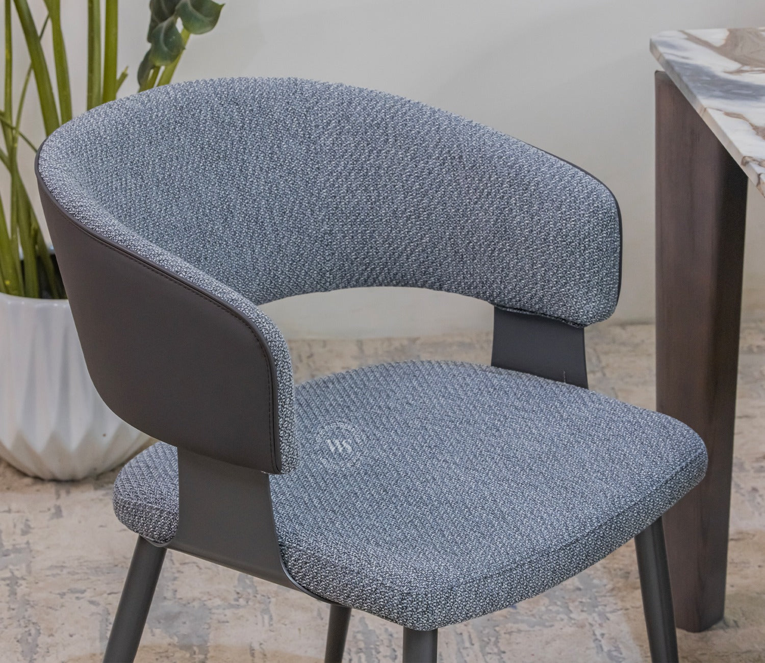 Rolf Modern Dining Chair with Tapered Legs - Leatherette Back & Premium Fabric Seat (Gothic Grey)