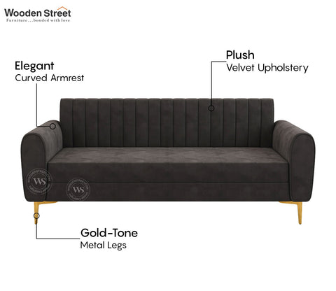 Medusa 3 Seater Fabric Sofa (Velvet, Graphite Grey)