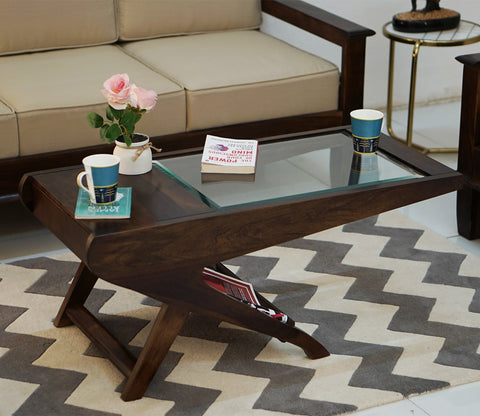 Elena Glass Top Coffee Table (Walnut Finish)