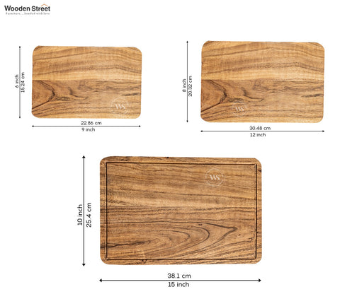 Troy Acacia Wood Handcrafted Non Slip Chopping Boards Small-Medium And Large Chopping Board For Kitchen - (Set of 3)