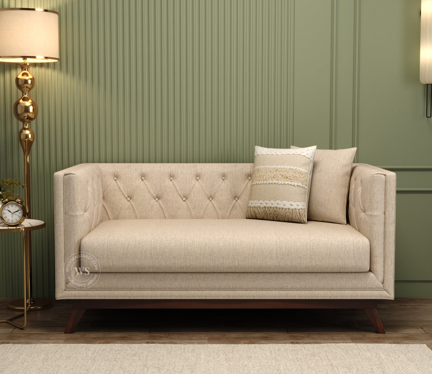 Berlin 2 Seater Sofa (Cotton, Jade Ivory)