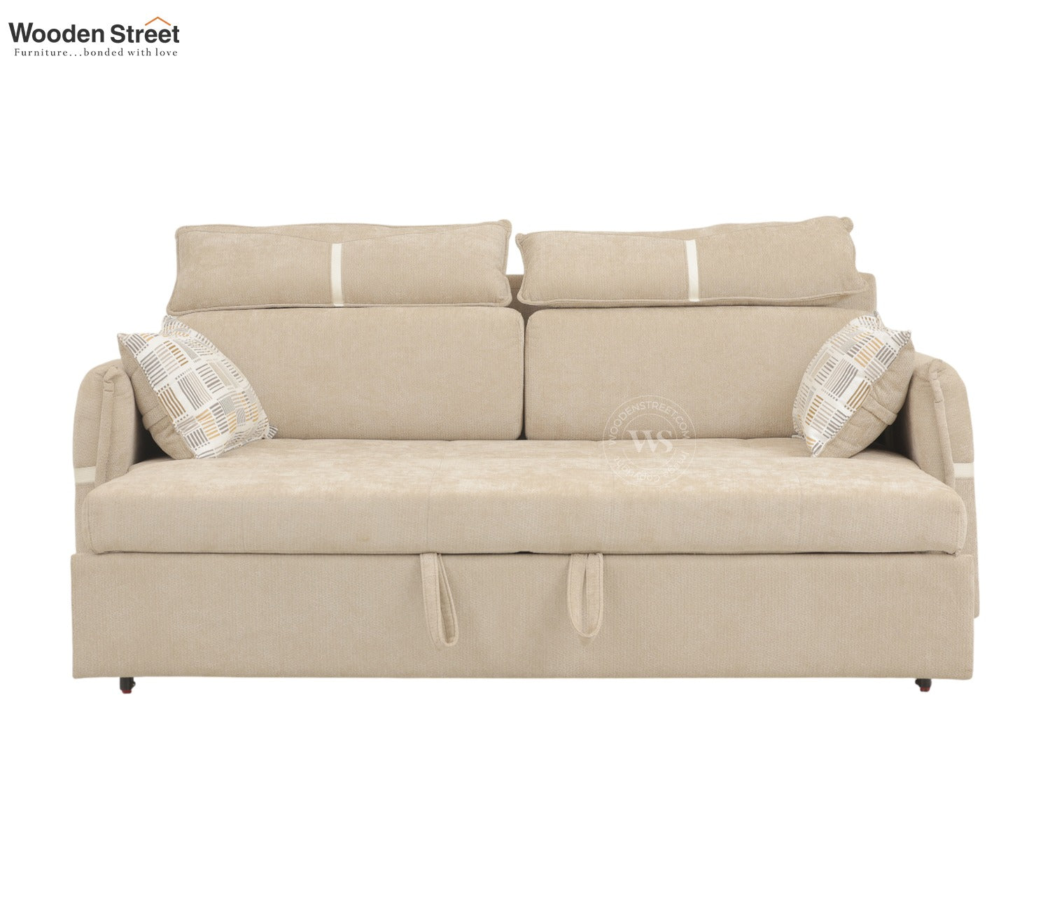 Centrica 3 Seater Premium Fabric Sofa Cum Bed Pull Out Mechanism (Beige)