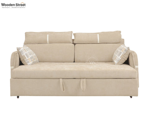 Centrica 3 Seater Premium Fabric Sofa Cum Bed Pull Out Mechanism (Beige)
