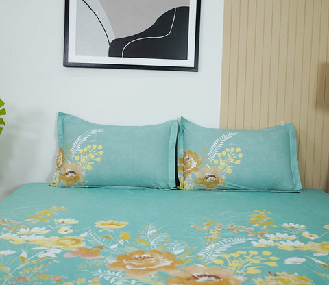 Marigold 144 TC Flat Pure Cotton King Size Bedsheet With 2 Pillow Covers (Blue)