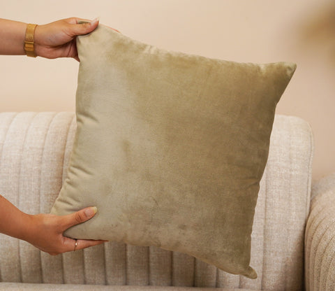 Cupid Velvet Cushion Cover - Pack of 1 (16 x 16 Inch, Pearl Beige)