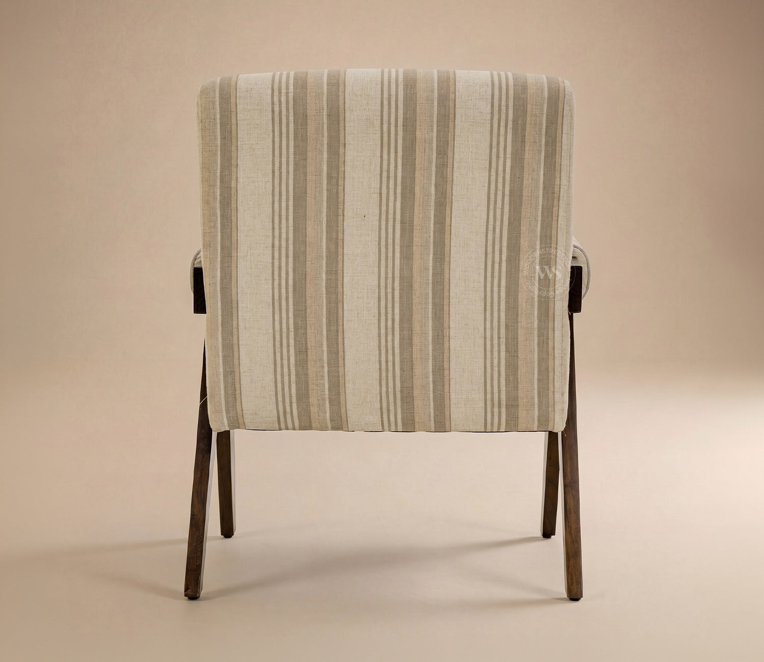 Troupe Sheesham Wood Chandigarh Chair with Premium Upholstery (Cream Stripes, Teak Finish)