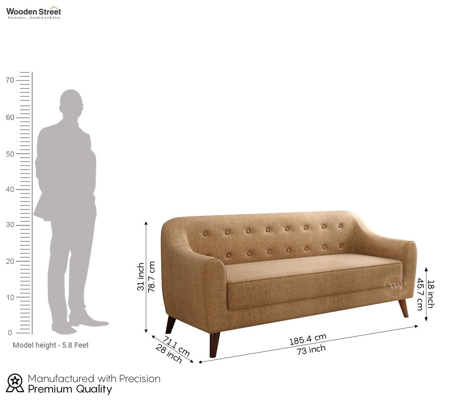 Sibert 3 Seater Fabric Sofa (Beach Cream)