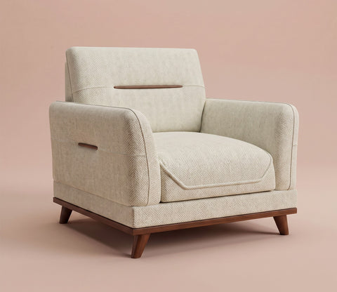 Alvaro 1 Seater Fabric Sofa with Wooden Accents (Cotton, Cottage Ivory)