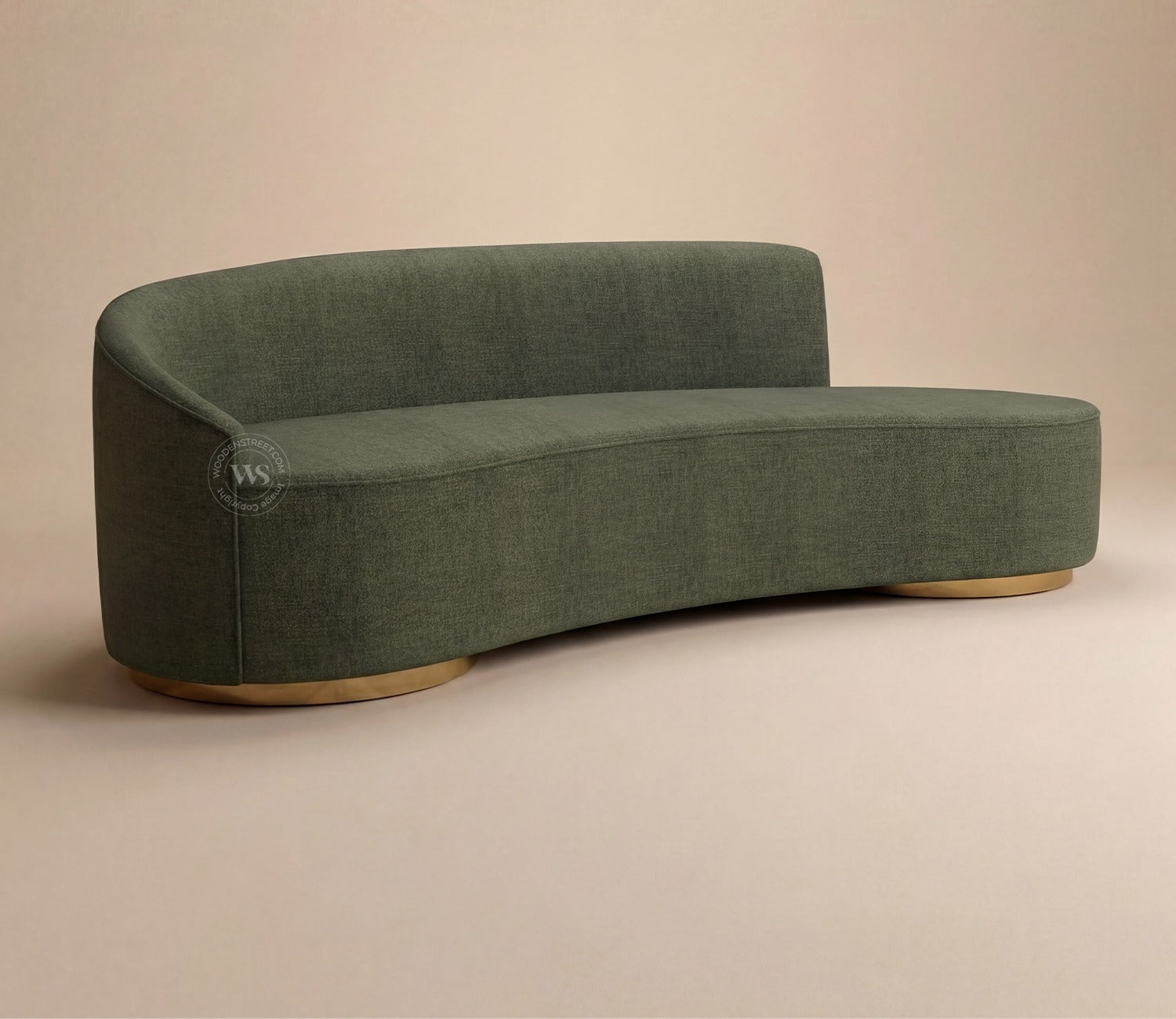 Osbert 3 Seater Curved Sofa (Cotton, Sage Green)