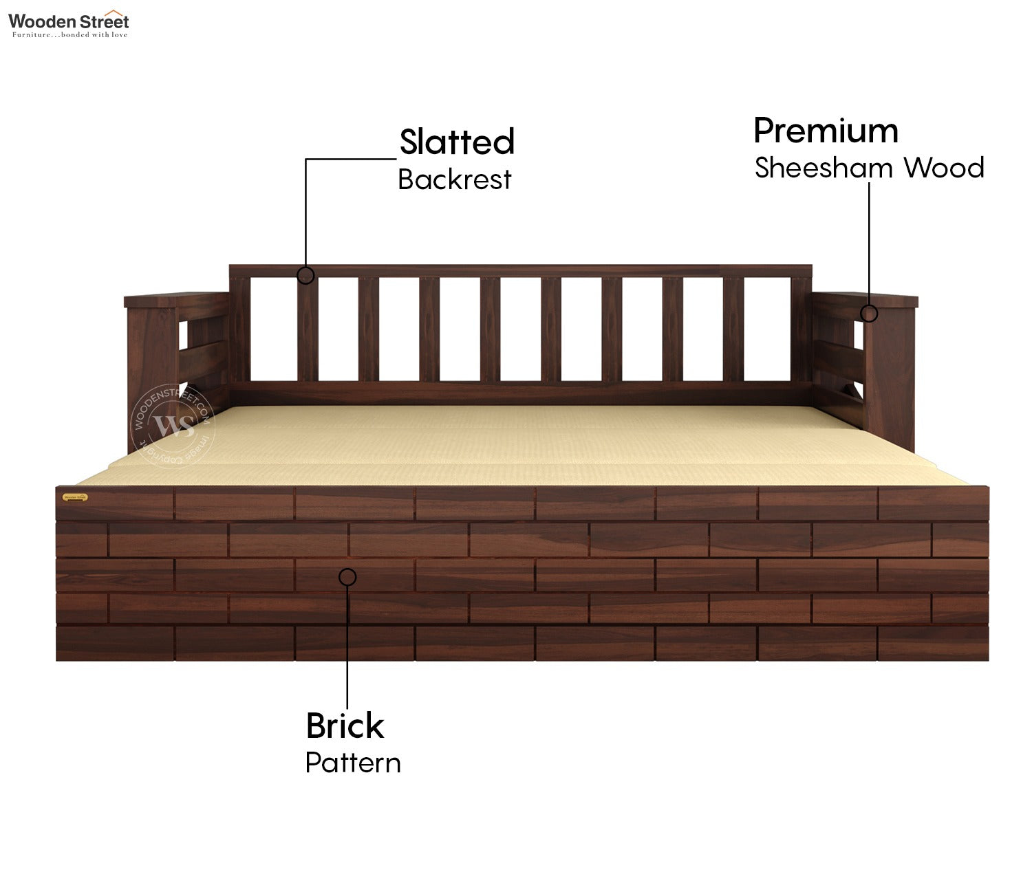 Sereta 3 Seater Sheesham Wood Sofa Cum Bed (King Size, Walnut Finish)