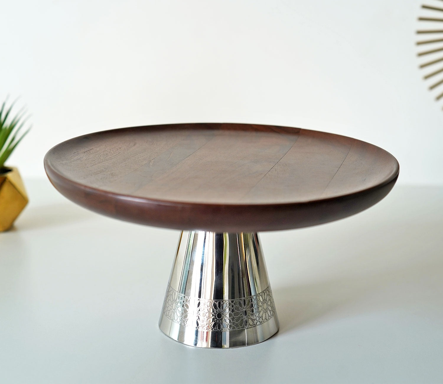 Ranier Wooden Serving Plate with Metal Base