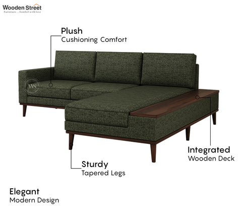 Ashion Premium Right Aligned L Shape Sofa with Built-in Side Wooden Deck (Sage Green)