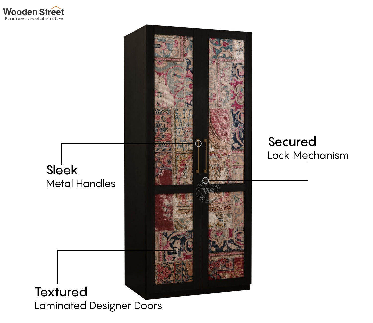 Tactica Engineered Wood Wardrobe with Textured MDF Accented Doors & Drawer Storage (Patchwork Multi)