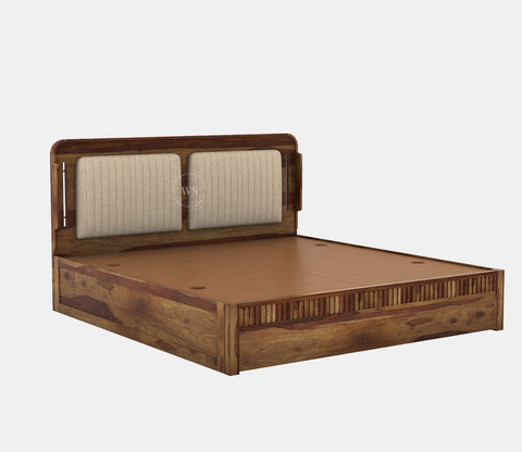 Lotus Premium Sheesham Wood Bed with Box Storage (King Size, Teak Finish)