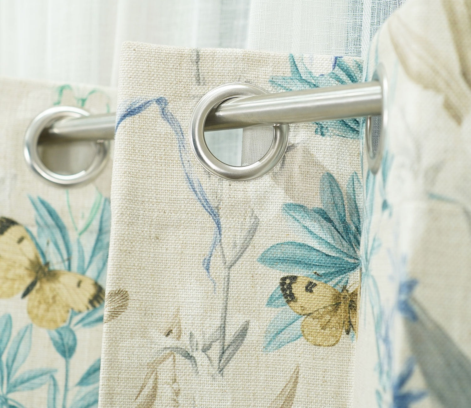 Butterfly 1 Piece Light-Filtering Curtain (Blue, 7 Feet)
