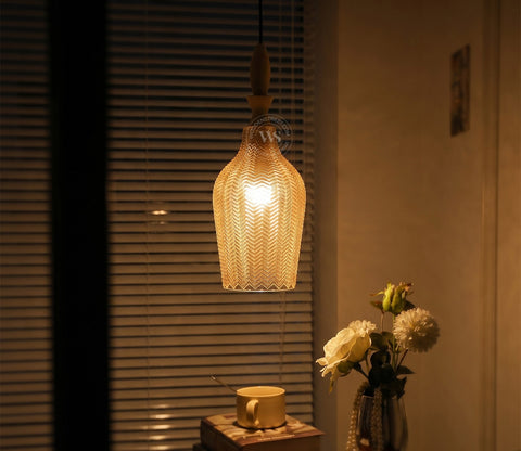 Miera Hanging Pendant Light with Carved Glass Shade (Amber)