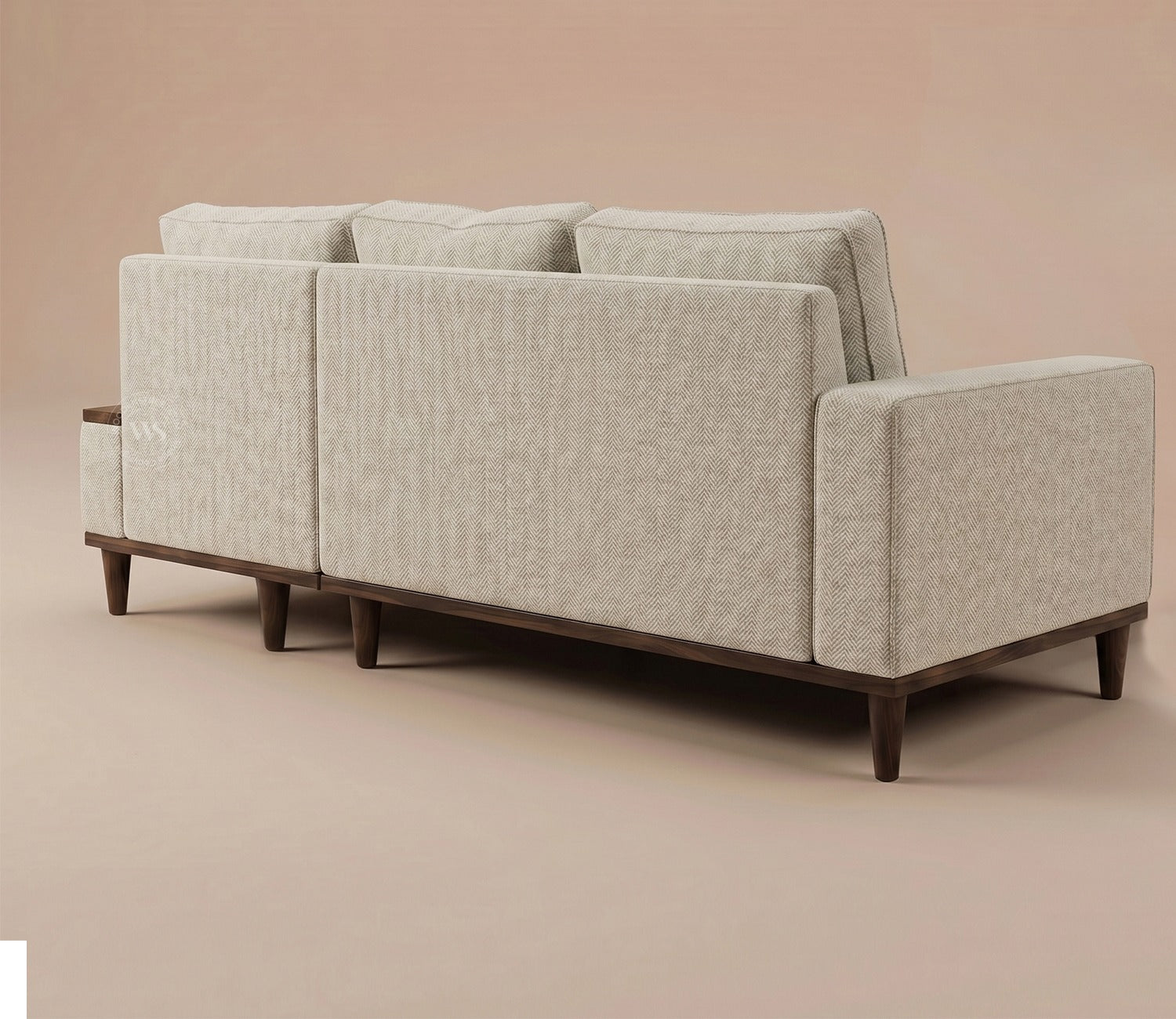 Ashion Premium Right Aligned L Shape Sofa with Built-in Side Wooden Deck (Cottage Ivory)