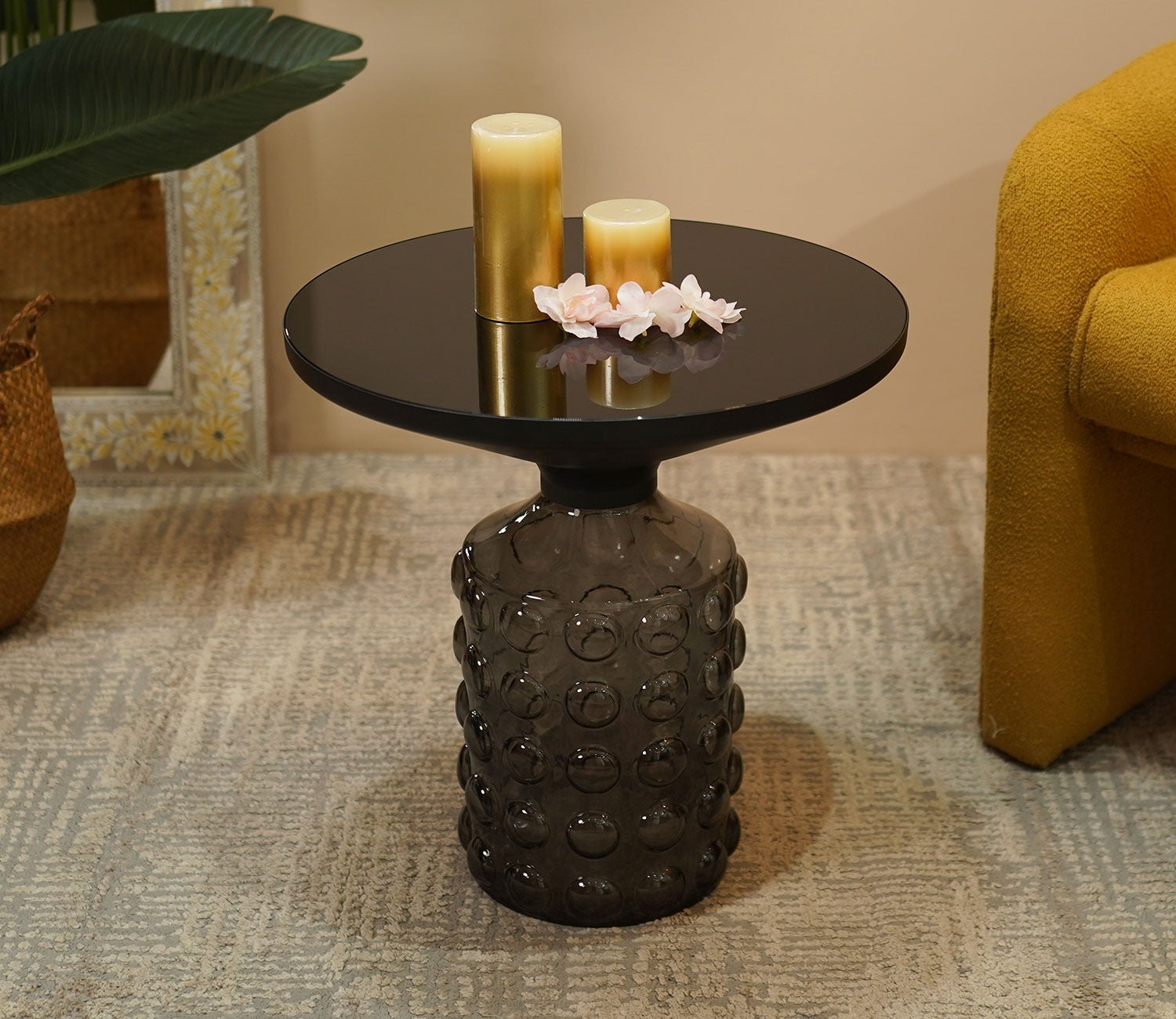 Suzzie Glass Round Coffee and Centre Table (Black)
