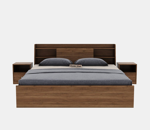 Celestia Engineered Wood Bed with Box Storage (Queen Size, Columbian Walnut Finish)