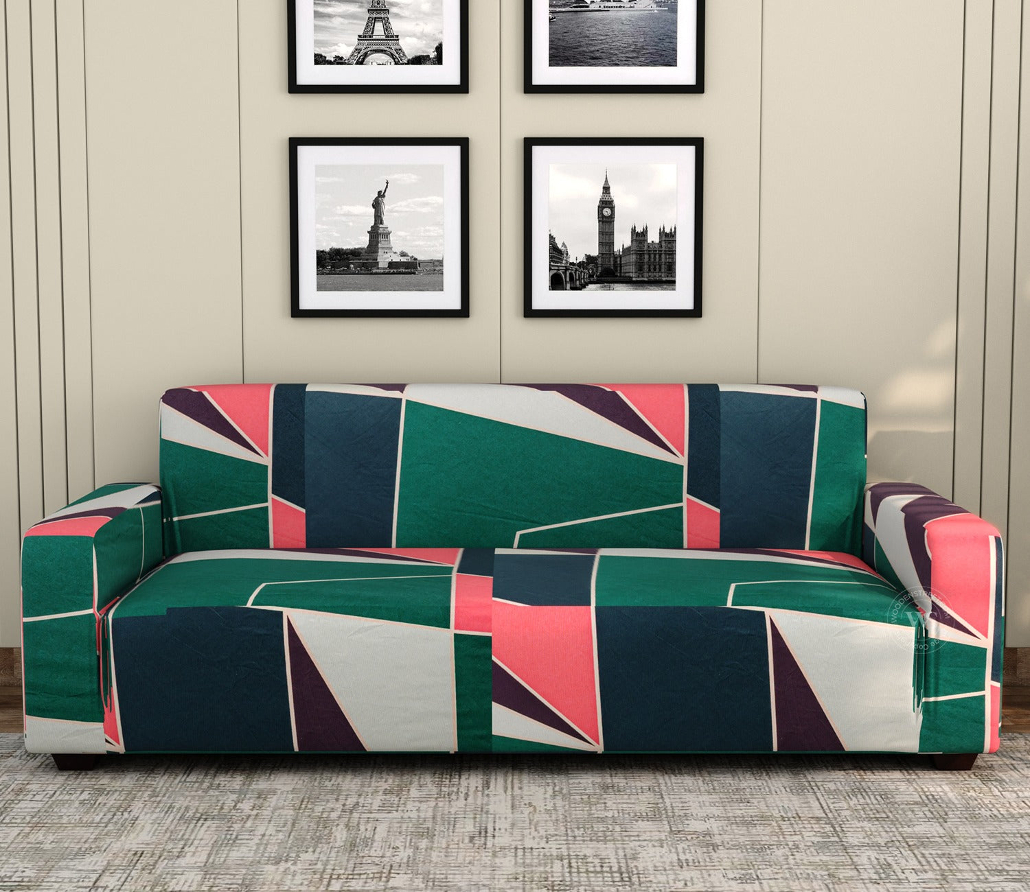 Pristia Printed Polyester Spandex 3 Seater Sofa Cover (Multi Color)