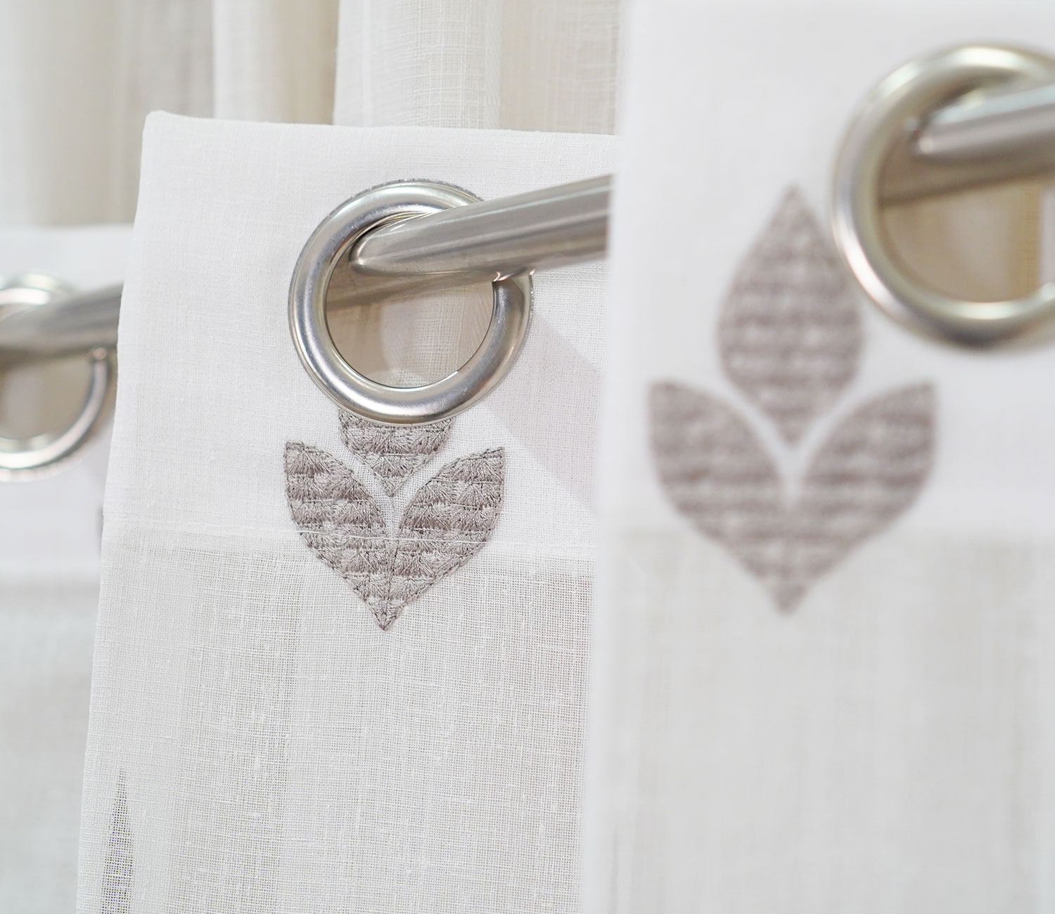 Tri Motifs Sheer Door Curtains Set of 2 (Grey, 7 Feet)