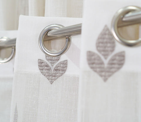 Tri Motifs Sheer Door Curtains Set of 2 (Grey, 7 Feet)