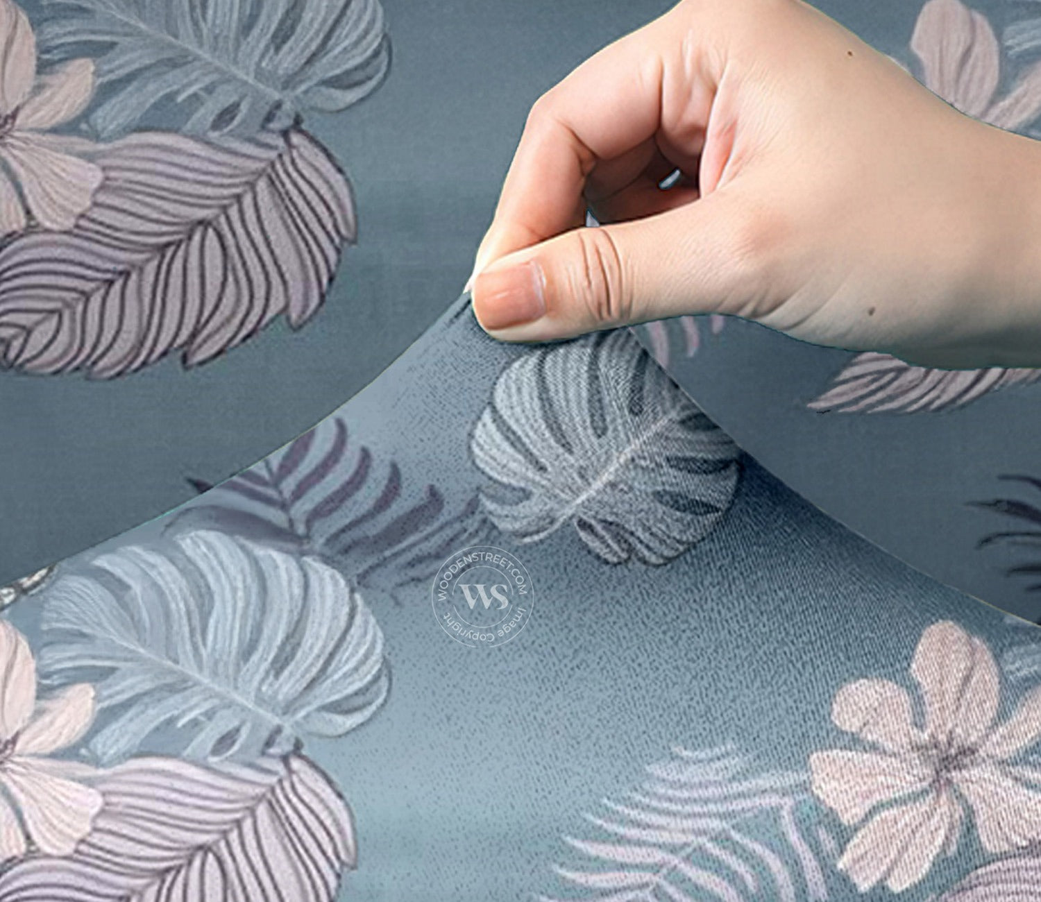 Bloomic Printed Polyester Spandex 3 Seater Sofa Cover (Light Blue)