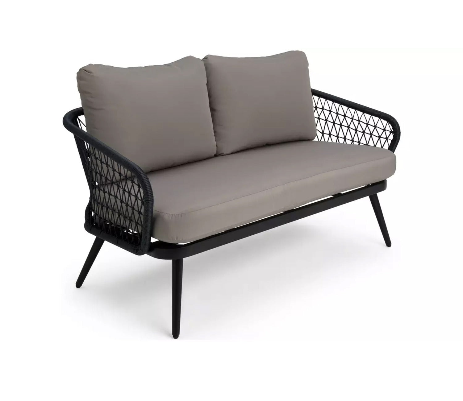 Grey Rope 4 Seater Sofa Set With Table And Black Cushions