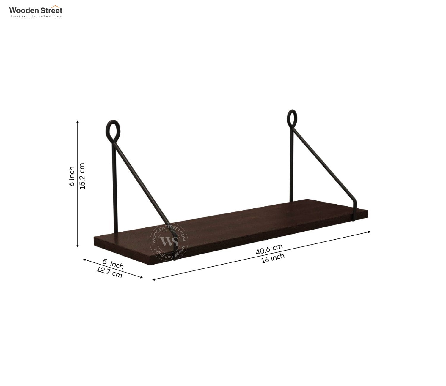 Luna Hanging Wall Shelf, Metallic Black & White Combination Wall Mounted Shelves for Living Room/Bedroom - Set of 2 (Flowery Wenge)