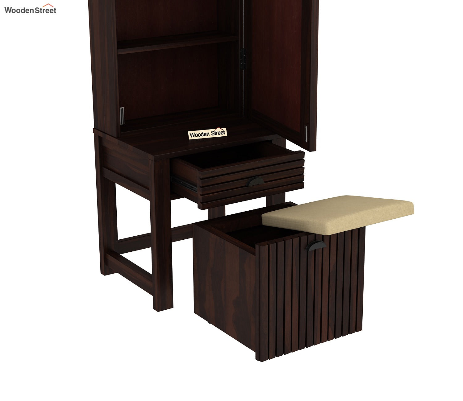 Felner Dressing Table with Stool and Storage (Walnut Finish)