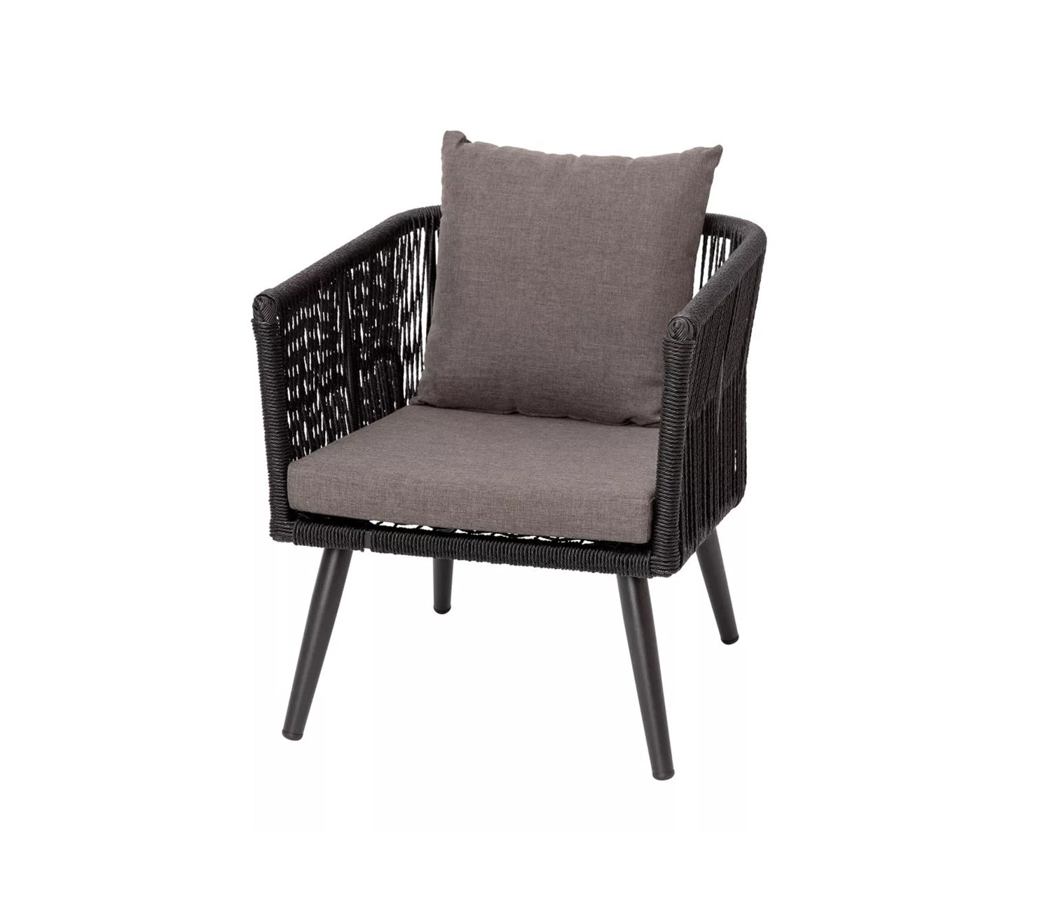 Black Rope 4 Seater Set With Table And Dark Grey Cushions