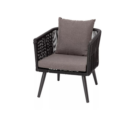 Black Rope 4 Seater Set With Table And Dark Grey Cushions