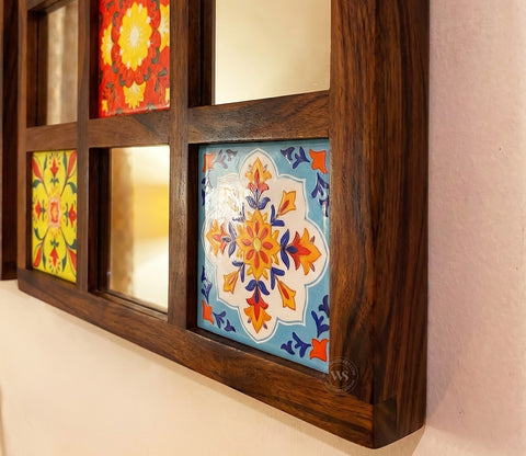 Bohemian Set of 3 Mirror with Frame (Walnut Finish)