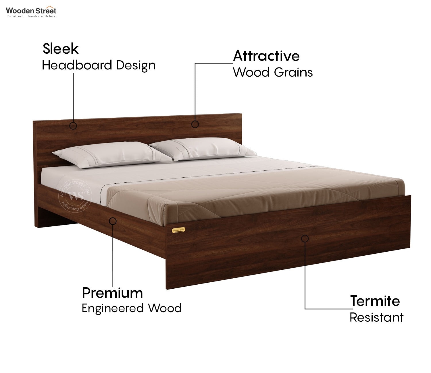 Clemency Bed without Storage (Queen Size, Columbian Walnut Finish)