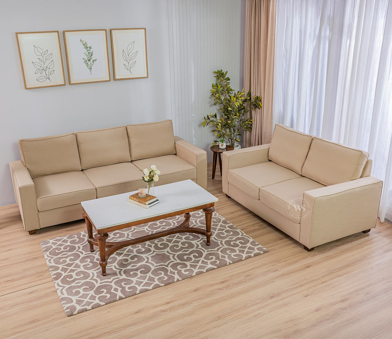 Albus 3+2 Seater Fabric Sofa Set (Cotton, Irish Cream)