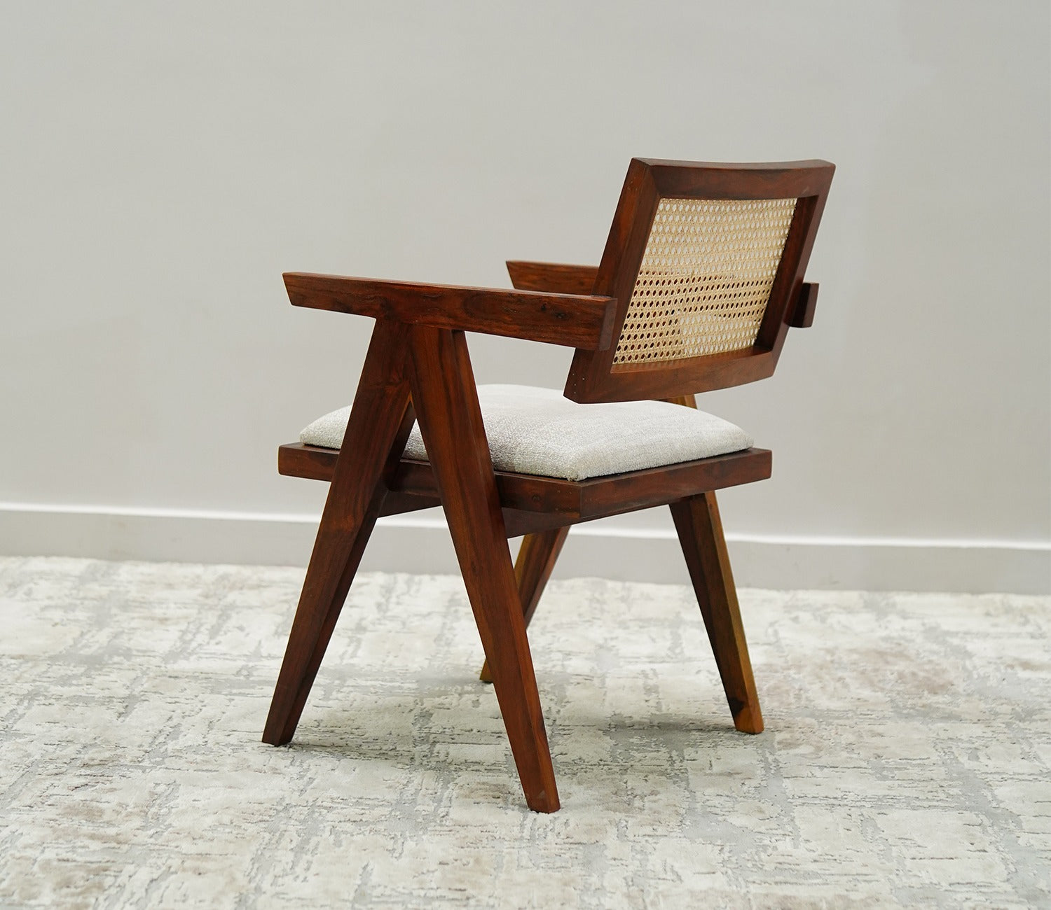 Siegler Sheesham Wood Cane Arm Chair (Honey Finish)