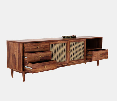 Eka Sheesham Wood and Cane TV Unit (Honey Finish)