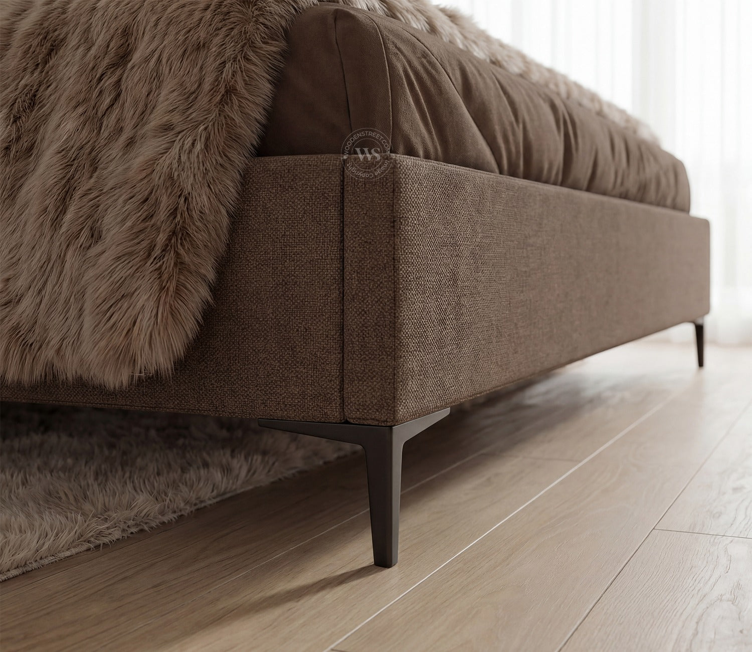 Andreas Premium Fabric Bed with Curved Headboard & Without Storage (King Size, Sand Brown)