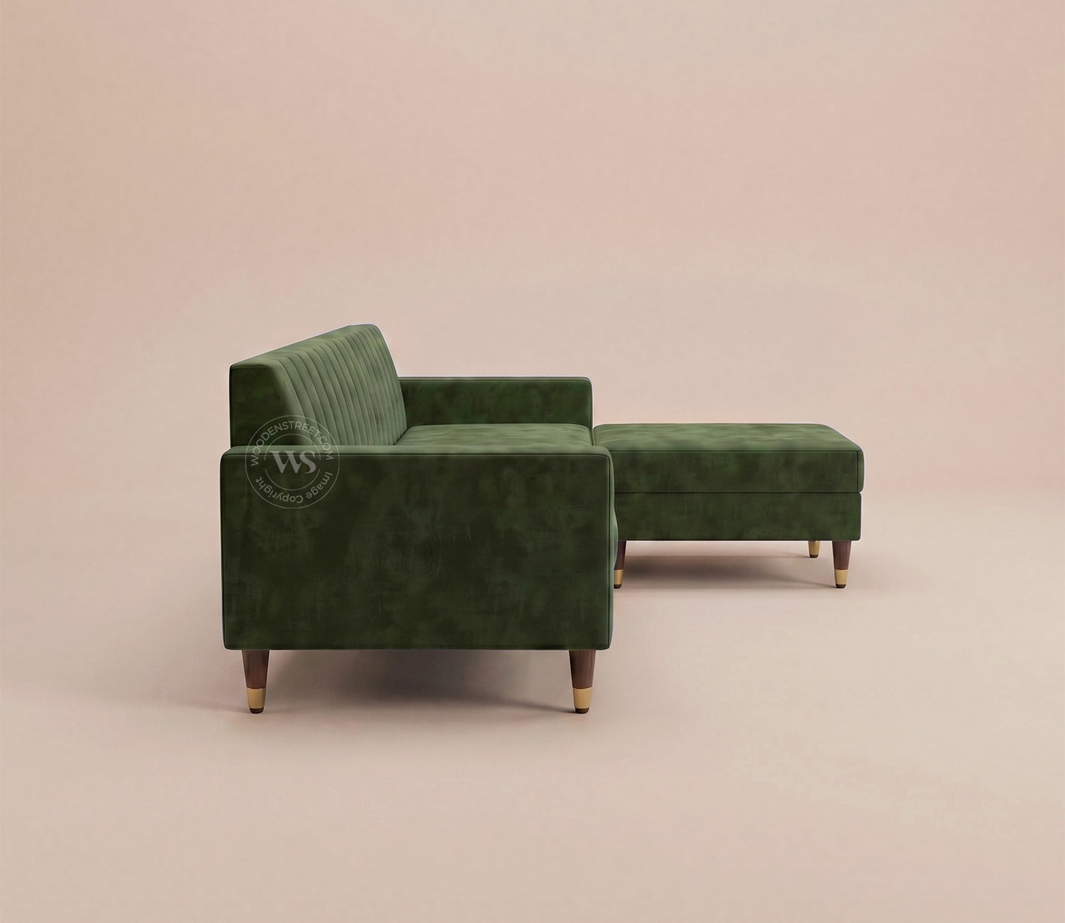 Everett L-Shape Corner Fabric Sofa (Velvet, Dark Olive Green)